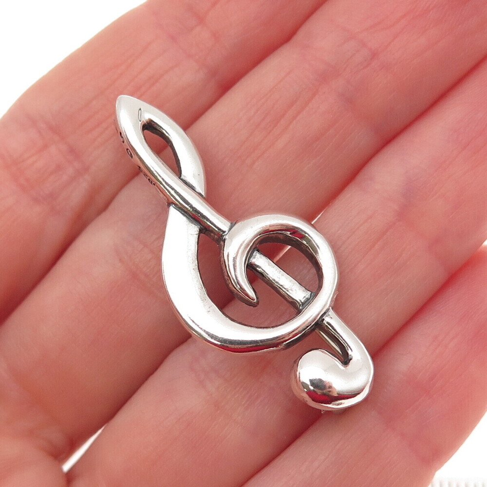 SHUBE 925 Sterling Silver Vintage Treble Clef Oxidized Pin Brooch